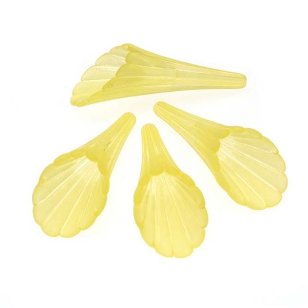 Lucite Long Striped Trumpet Flower Beads Matte Jonquil Yellow 31mm (4 pcs) For Sale - Image 2