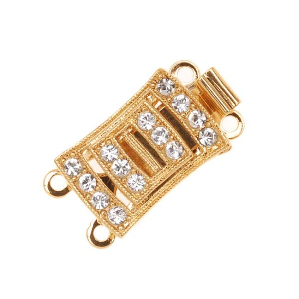 Filigree Box Clasps, 2 Strand Rectangle with Swarovsk Crystals 18x10mm, Gold Plated (1 Piece) Cheap - Image 2
