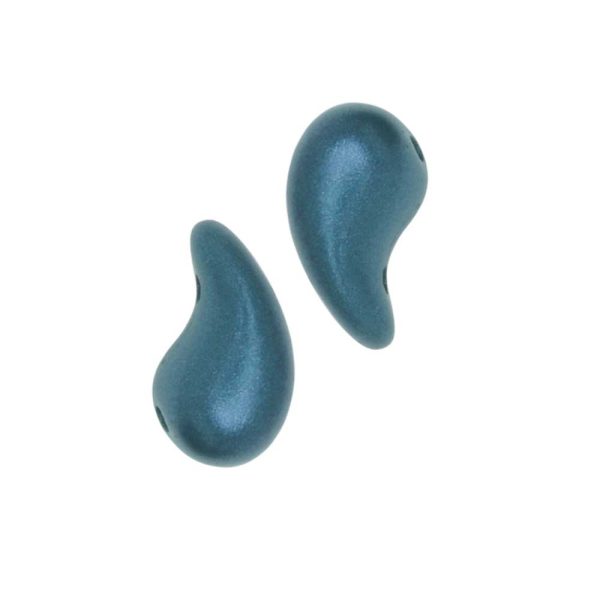 Czech Glass ZoliDuo, 2-Hole Curved Drop Beads 8x5mm RIGHT, Alabaster   Petrol Blue (20 Pieces) Online now