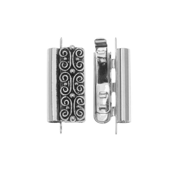 Elegant Elements Beadslides, Seed Bead Slide Tube Clasp w  Squiggle 18x10mm, Antiqued Silver (1 Set) Online Hot Sale - Image 2