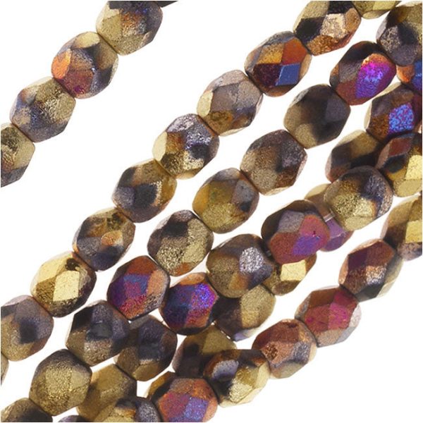 Czech Fire Polished Beads, Faceted Round 4mm, Matte California Metallic Violet and Gold (40 Pieces) Online Hot Sale