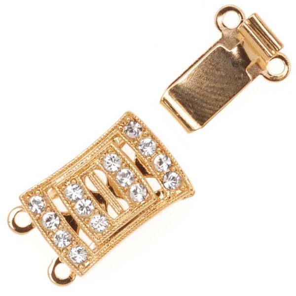Filigree Box Clasps, 2 Strand Rectangle with Swarovsk Crystals 18x10mm, Gold Plated (1 Piece) Cheap