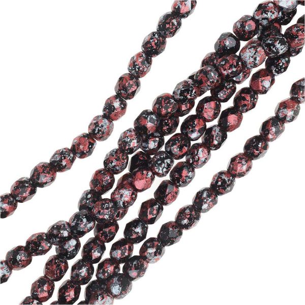Czech Fire Polished Glass, Faceted Round Beads 4mm, Tweedy Red (40 Pieces) Online now - Image 2