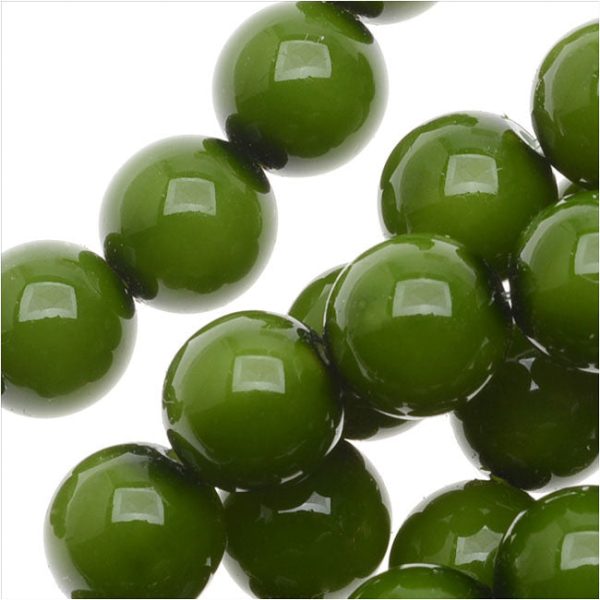 Czech Glass Pastella Collection, Smooth Round Druk Beads 8mm, Olive Green (1 Strand) For Discount
