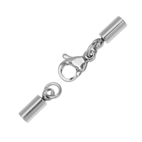 Lobster Clasp and Cord End Set, 26mm Long and Fits up to 1.8mm Cord, Stainless Steel (1 Set) Discount - Image 2