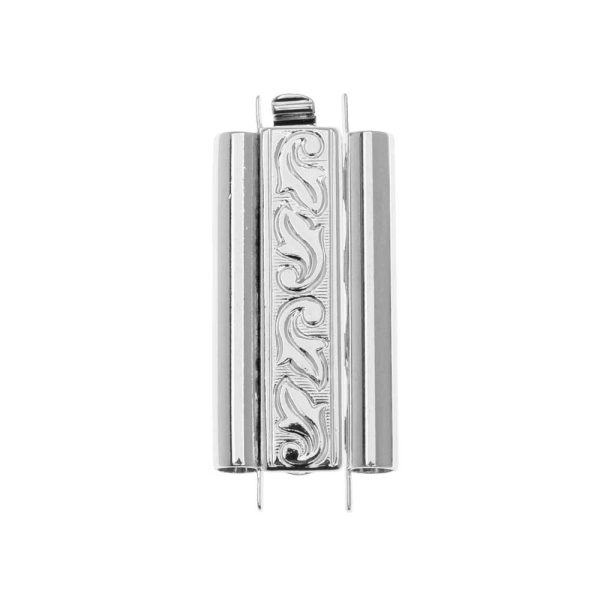 Elegant Elements Beadslides, Seed Bead Slide Tube Clasp Swirling Leaves 24x10mm, Rhodium Plated Online Sale