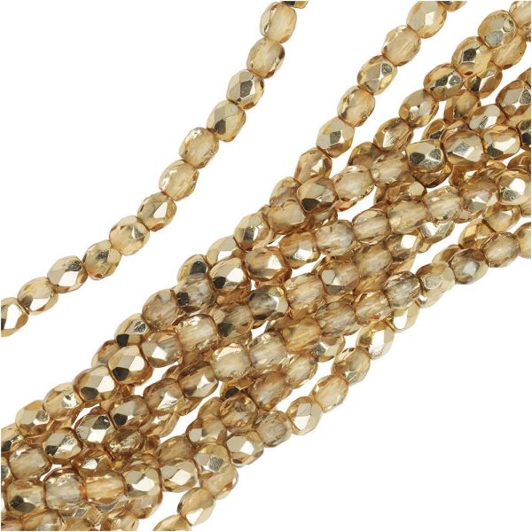 Czech Fire Polished Glass Beads 3mm Round Crystal Gold Half-Coat (50 pcs) Sale - Image 2