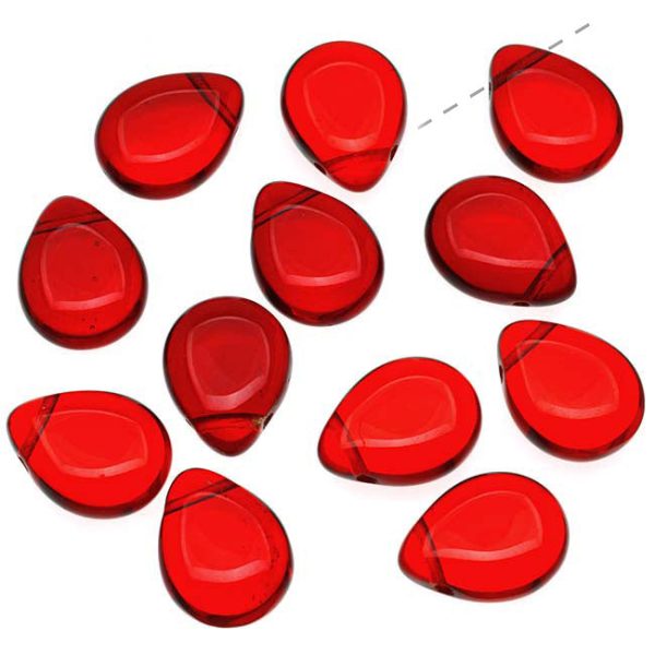 Czech Glass Beads Flat Pear Teardrops  - 16x12mm  Siam Ruby  (12 pcs) Online Sale - Image 2