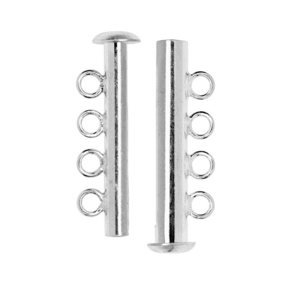 Magnetic Clasps, 4-Strand Slide Tube 27x4mm, Silver Plated (1 Set) For Cheap - Image 2