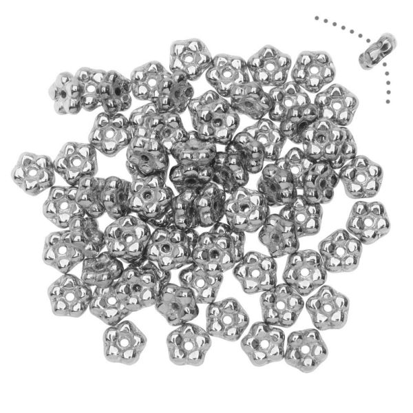 Preciosa Czech Glass, Forget Me Not Flower Spacer Beads 5mm, Full Silver (Strand) For Sale - Image 2