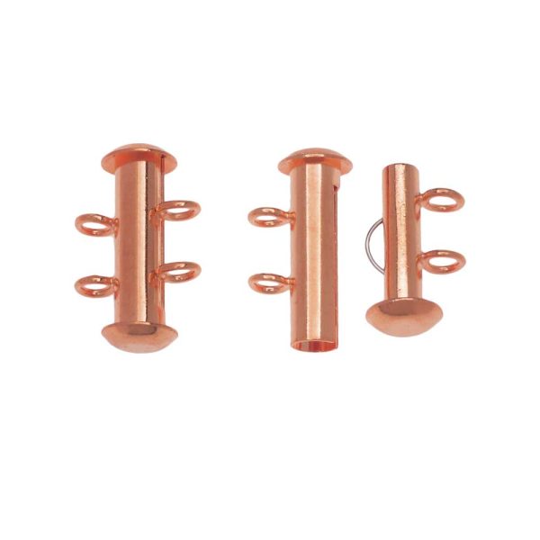 Slide Tube Clasps, 2-Strand with Vertical Loops 16.5x4mm, Copper Plated (4 Sets) For Cheap