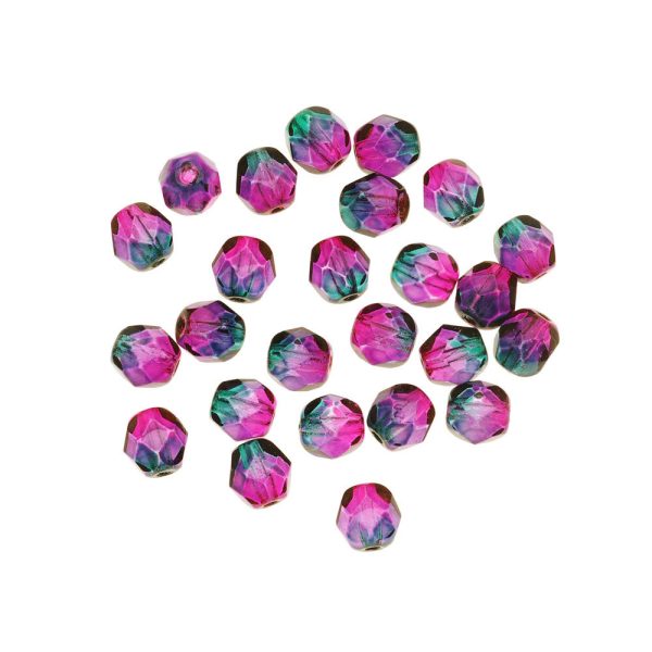 Czech Fire Polished Glass Two Toned Beads 6mm Round Purple & Green (1 Strand) Cheap